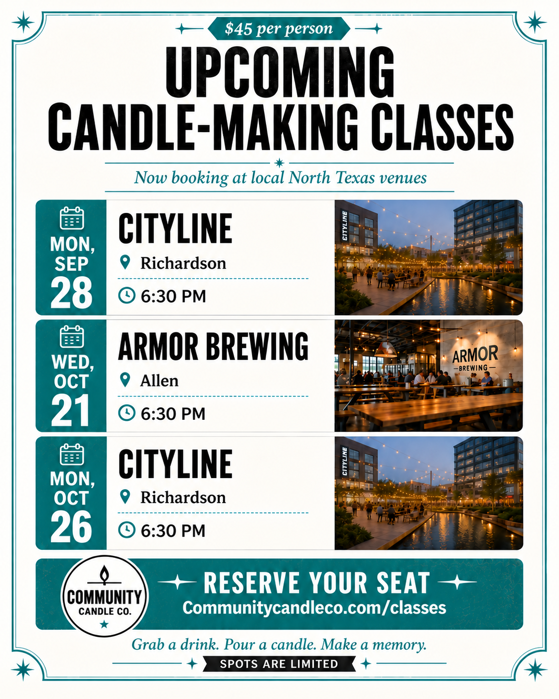 Upcoming candle-making classes at local North Texas venues