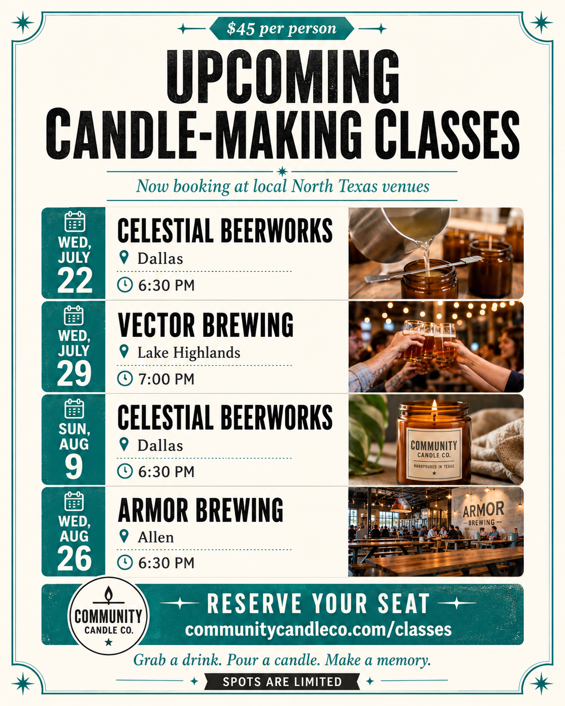 Upcoming candle-making classes at local North Texas venues
