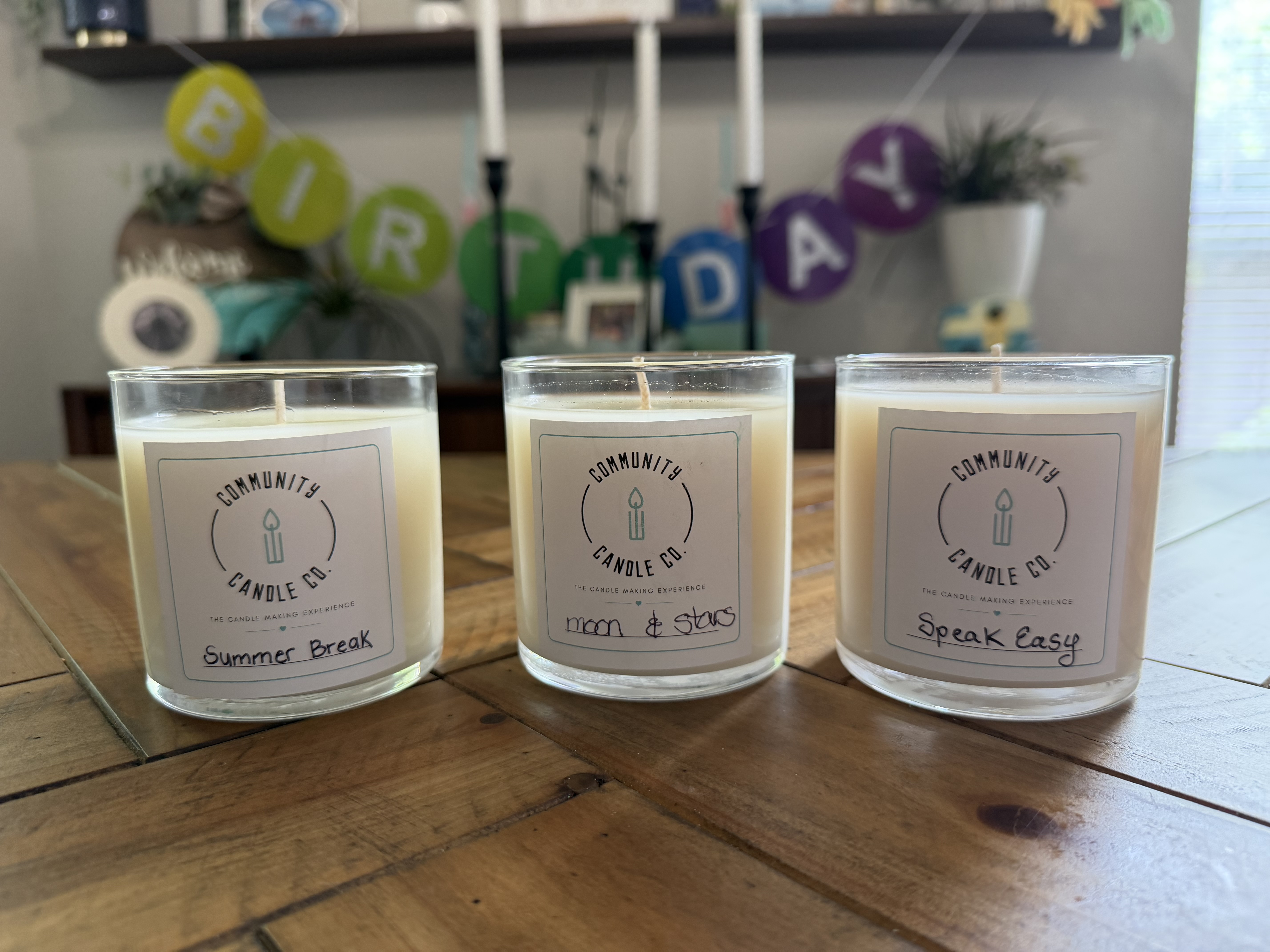 Finished Community Candle Co. candles from a candle-making event