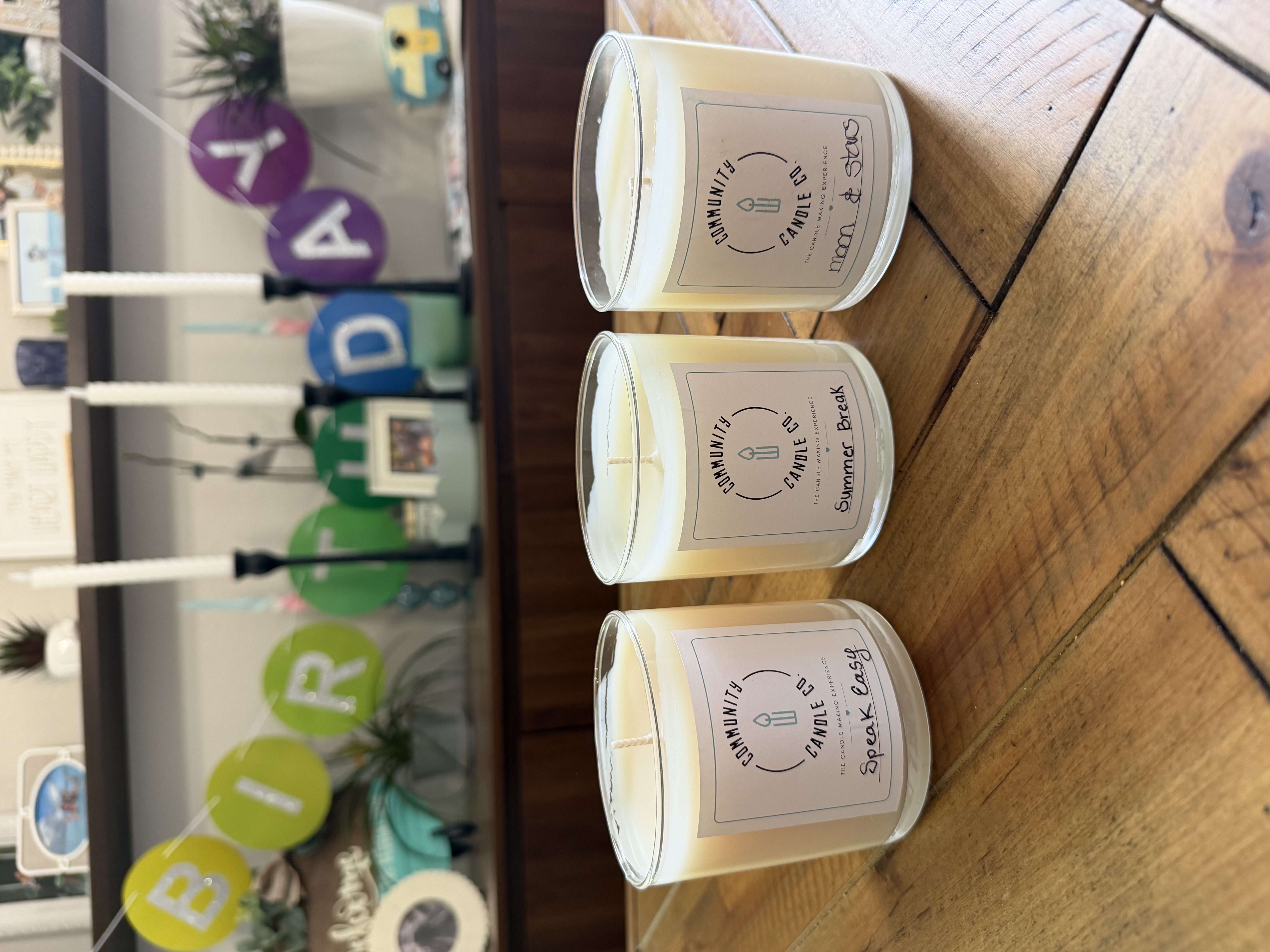 Fragrance oils arranged for guests to choose custom candle scents
